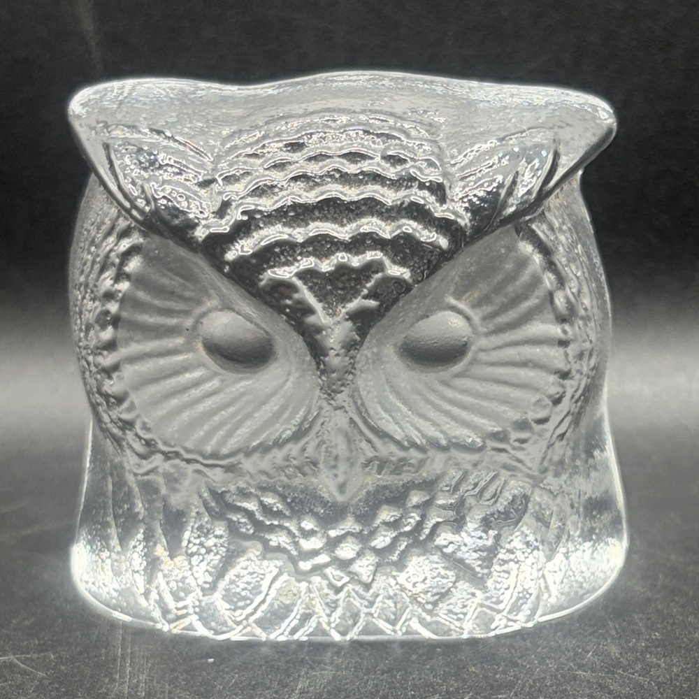 Nybro Sweden Vintage Crystal Owl Paperweight Wise Old Owl Bird Decor Collectible